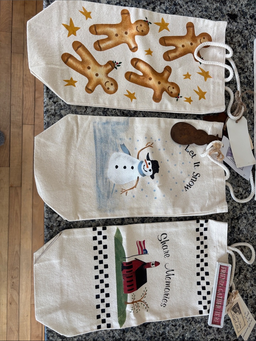 Hand stenciled wine gift bags